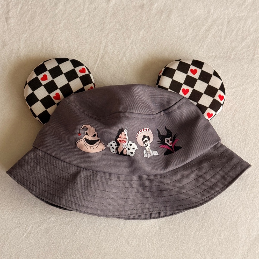 Disney Villains Gray Bucket Hat Checkered Ears